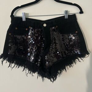 Runway Dreamz Black Sequin Women's Jean Shorts